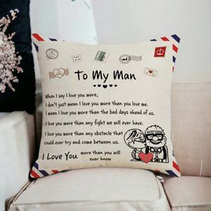Cushion Cover, To My Man Postcard Pillowcase 18x18in, Home Furniture Decor